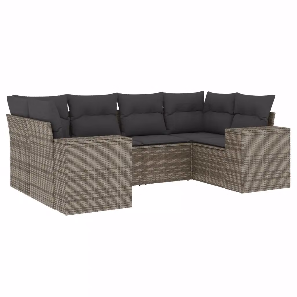vidaXL Set Divano da Giardino a L in Polyrattan Grigio con 6 Cuscini Imbottiti e Coperture Rimovibili – 2