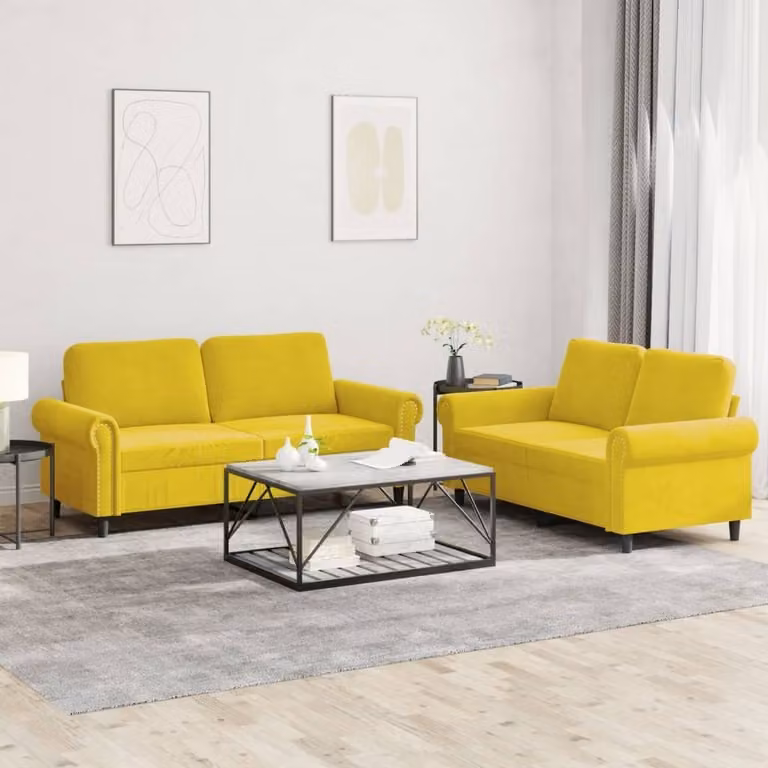 Maison Exclusive - Set divano a 2 posti con cuscini in velluto giallo