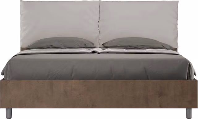BS COM Letto matrimoniale con rete 160x190 Noce cuscini similpelle tortora