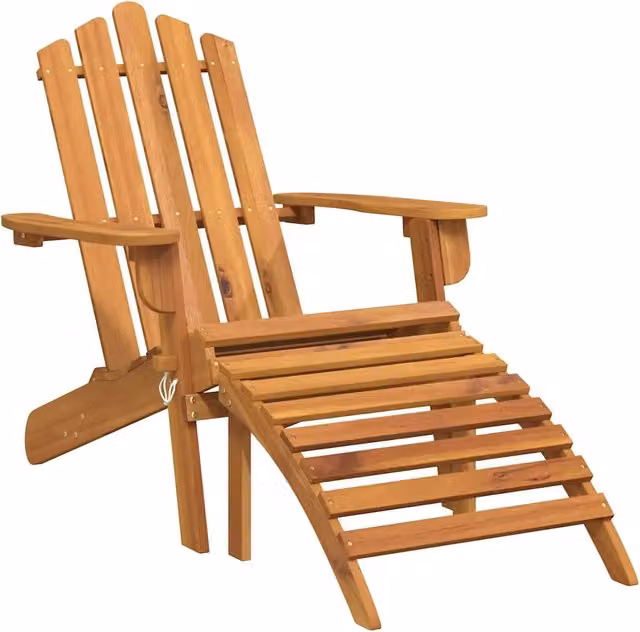 Sedia da giardino Adirondack in legno di acacia marrone con poggiapiedi e braccioli – 1