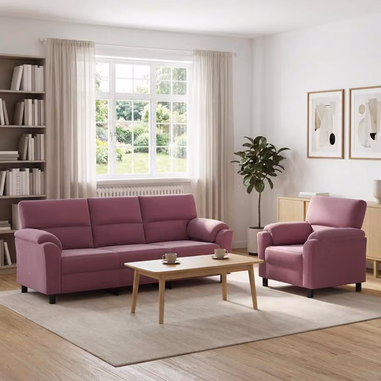 Set di 2 divani moderni vidaXL in velluto viola con struttura in metallo