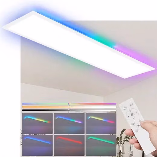 ZMH Lampada da soffitto a pannello LED RGB multicolore, plafoniera dimmerabile con telecomando per soggiorno e corridoio, colore bianco – 1