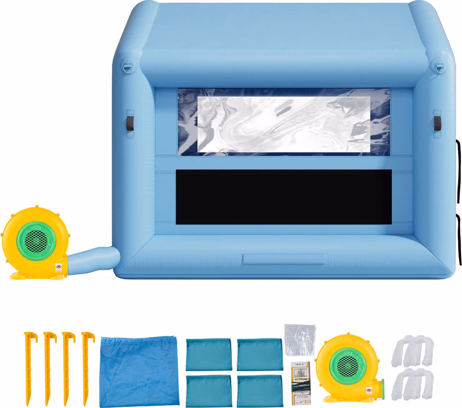 SucceBuy Cabina di verniciatura gonfiabile 3 x 2,5 x 2,5 m, tenda con soffiante da 550 W, sistema di filtraggio dell'aria e finestra trasparente, tetto triangolare, tessuto Oxford 210D, colore blu