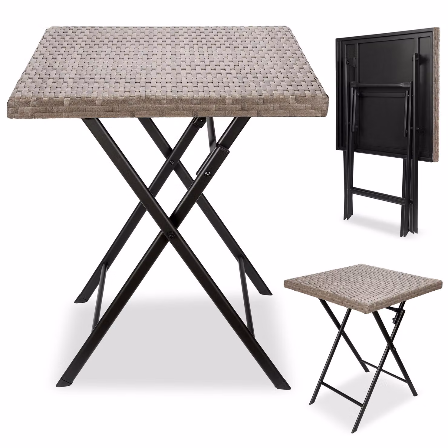 Tavolo da giardino Toskana di BRUBAKER - tavolo da balcone 58 x 58 cm resistente alle intemperie - tavolino pieghevole in polyrattan - tavolo quadrato da campeggio - tavolo pieghevole per balcone