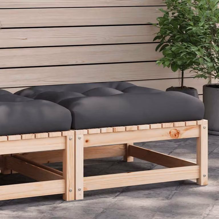 vidaXL Poggiapiedi da Giardino in Legno di Pino con Cuscini, Marrone e Antracite