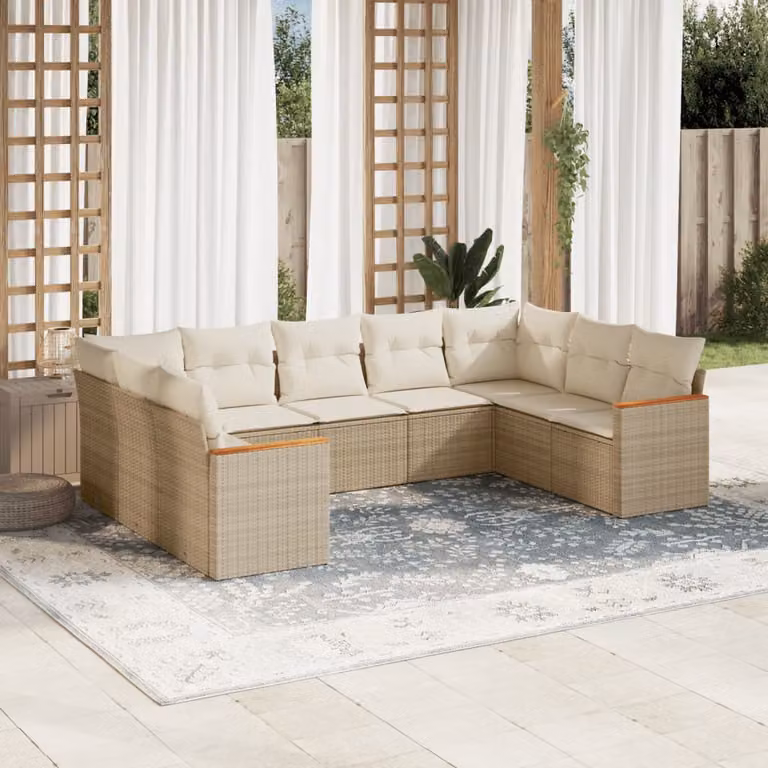 vidaXL Set Divano da Giardino a L 9 pz con Cuscini Beige e Struttura in Metallo