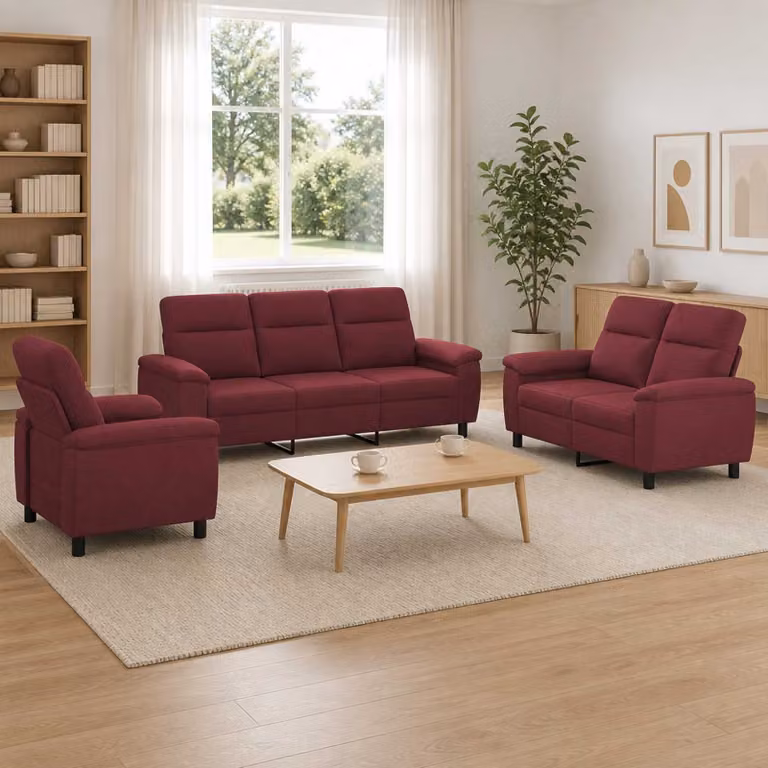 Set di 3 divani moderni vidaXL in tessuto rosso con struttura in metallo per il tuo soggiorno