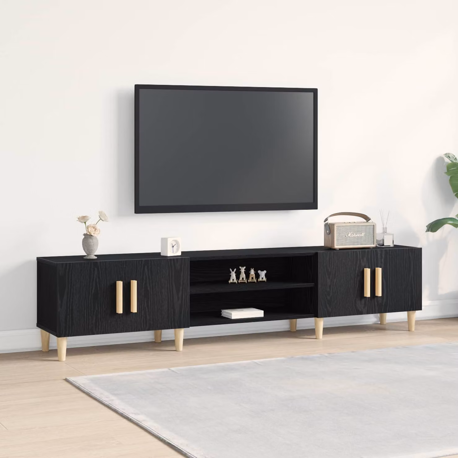 Mobile TV vidaXL moderno in legno ingegnerizzato nero e beige L: 180 cm, P: 40 cm, H: 31,5 cm