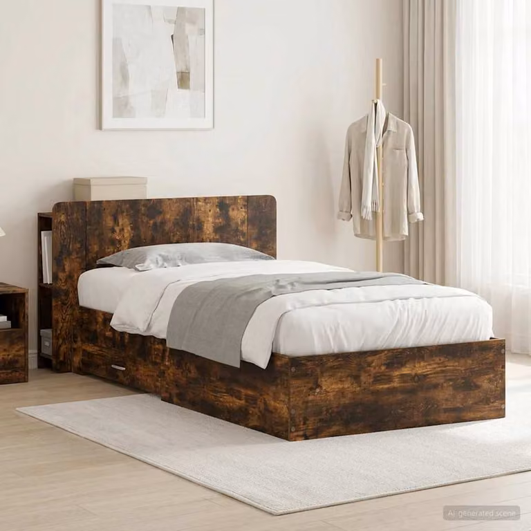 vidaXL Letto moderno con contenitore in legno Rovere Fumo L: 200 cm, P: 80 cm, H: 95 cm