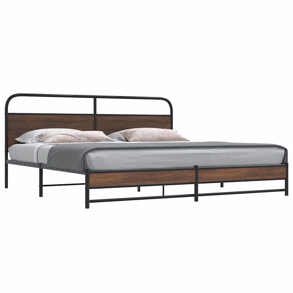 vidaXL Giroletto in Metallo Marrone Rovere senza Materasso L: 187 cm, P: 219 cm, H: 100 cm