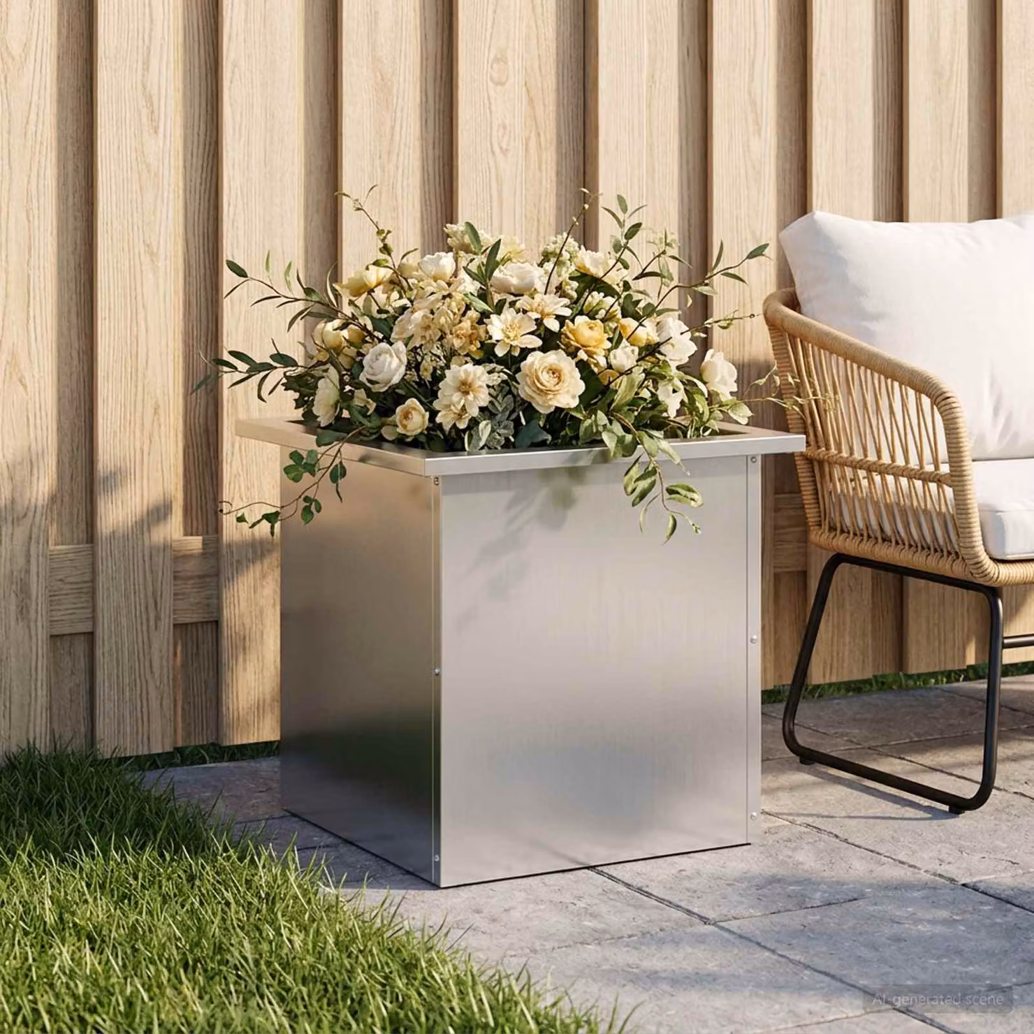 Fioriera da giardino con LED vidaXL in acciaio zincato Argento L/P/H: 40 x 40 x 40 cm