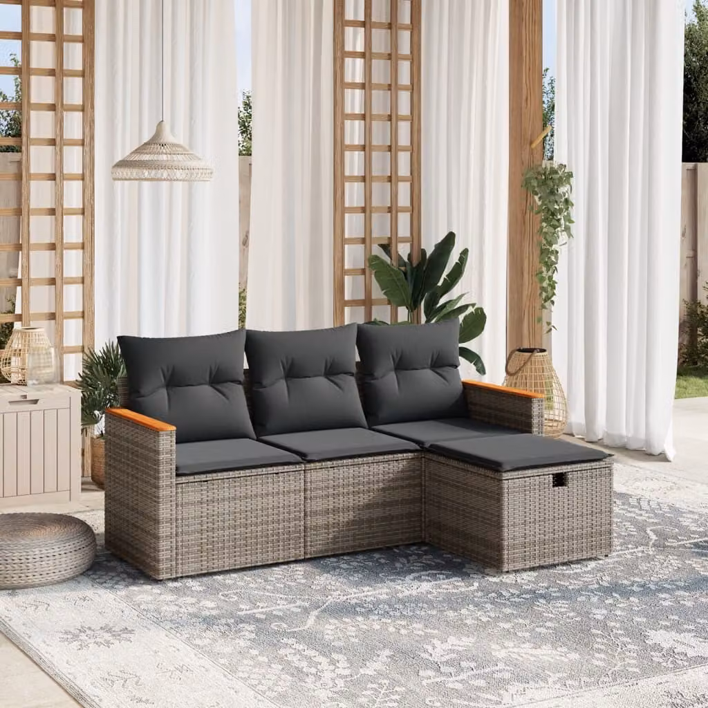 Maison Exclusive - Set da giardino 4 pezzi con cuscini Grigio Poly Rattan