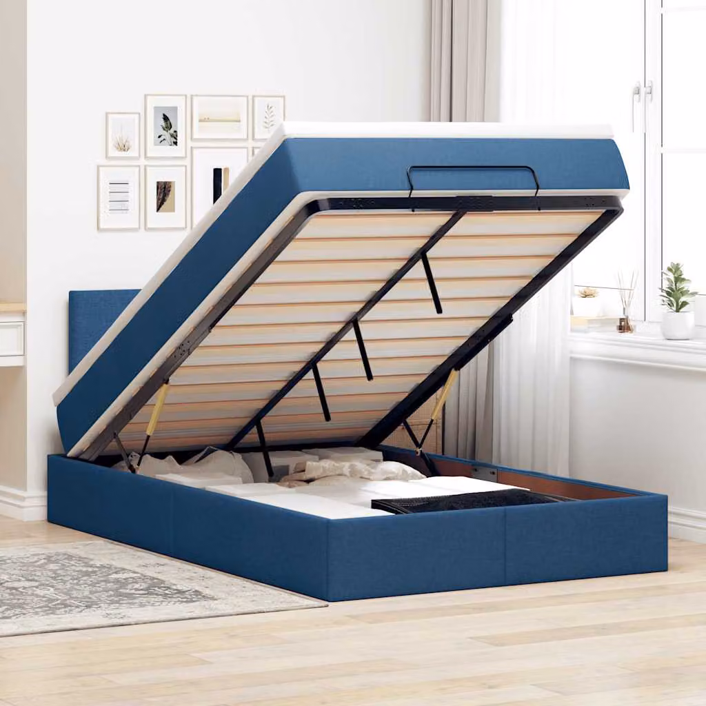 vidaXL Struttura Letto con Contenitore e Materasso, Blu e Bianco, L/P/H: 120 x 200 x 88 cm – 1