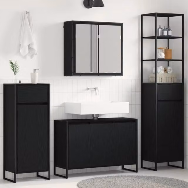 Set di mobili per il bagno 4 pz Rovere Nero 3403046