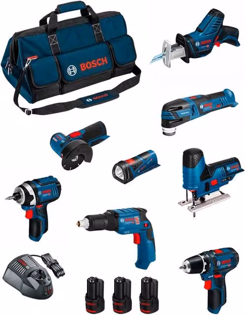 Kit utensili elettrici Bosch BMKB8-28AD3 blu con batterie ricaricabili da 2,0Ah