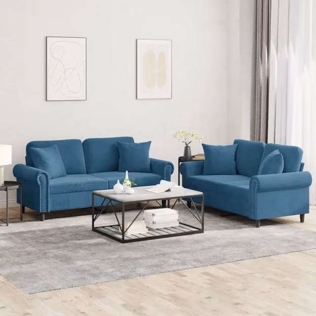 Set di 2 divani moderni vidaXL in velluto blu con cuscini per il tuo soggiorno
