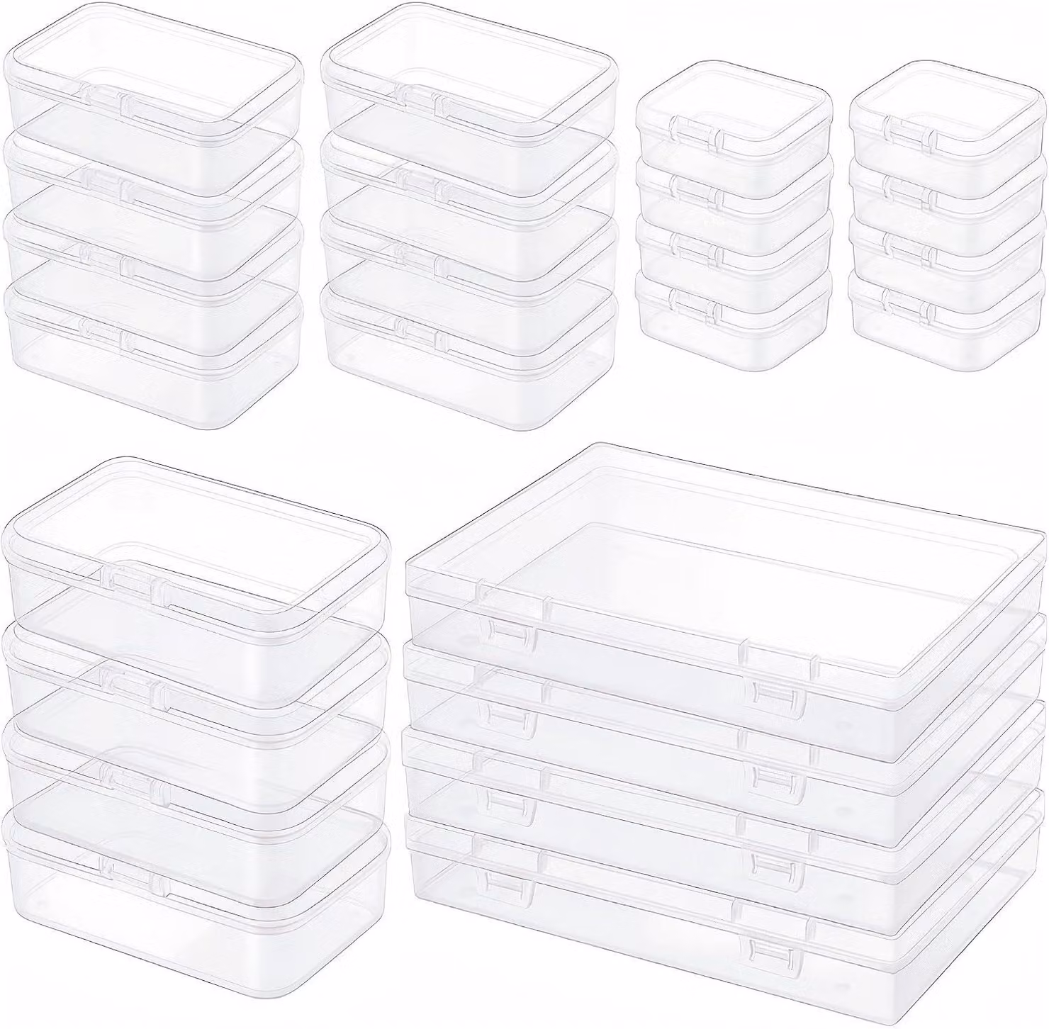 Contenitore di stoccaggio con coperchio, trasparente, rettangolare, in plastica, per perline, contenente 24 pezzi