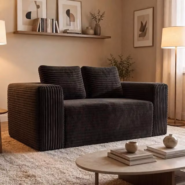 Divano 2 posti in velluto nero ¨C Minimal ¨C senza montaggio imbottito per spazi piccoli