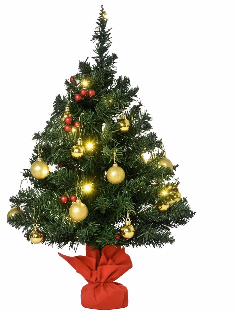 Mini albero di Natale, decorazione natalizia, con palline di Natale e luci LED, 60 cm, multicolore
