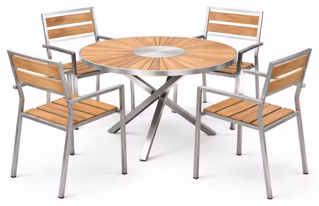 4 Stühle Lavarone + Tisch Alserio 80 cm Edelstahl