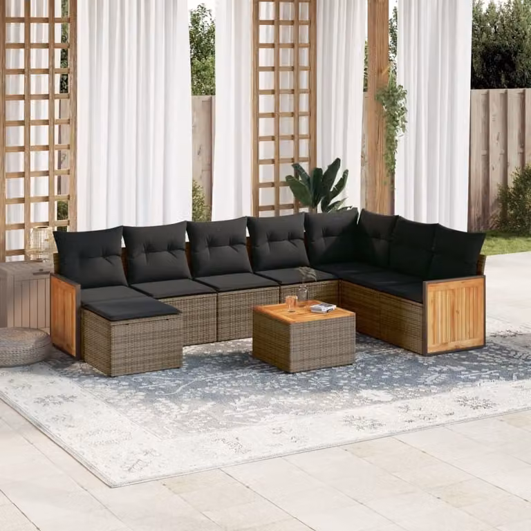 Maison Exclusive - Set da giardino 9 pezzi con cuscini Grigio Polyrattan