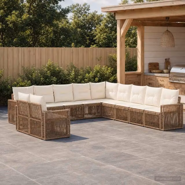 Set Divano da Giardino 11 pz Beige e Bianco Crema polyrattan 3435177