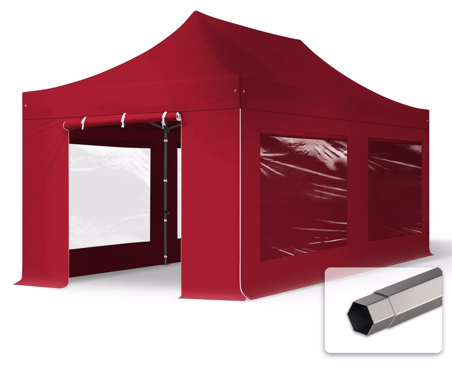 TOOLPORT 3x6m gazebo pieghevole con laterali (finestre panoramiche), PREMIUM acciaio, rosso