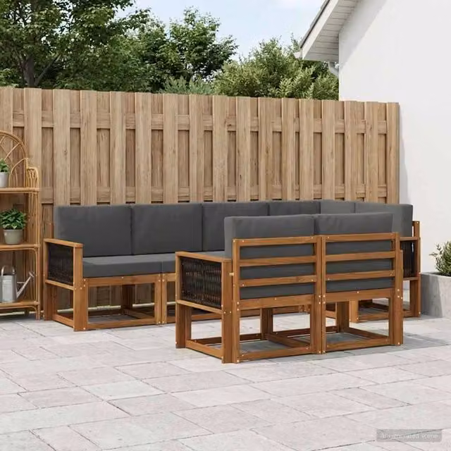 Set di divani da esterno 7 pz Naturale e Antracite Poliestere 3385293
