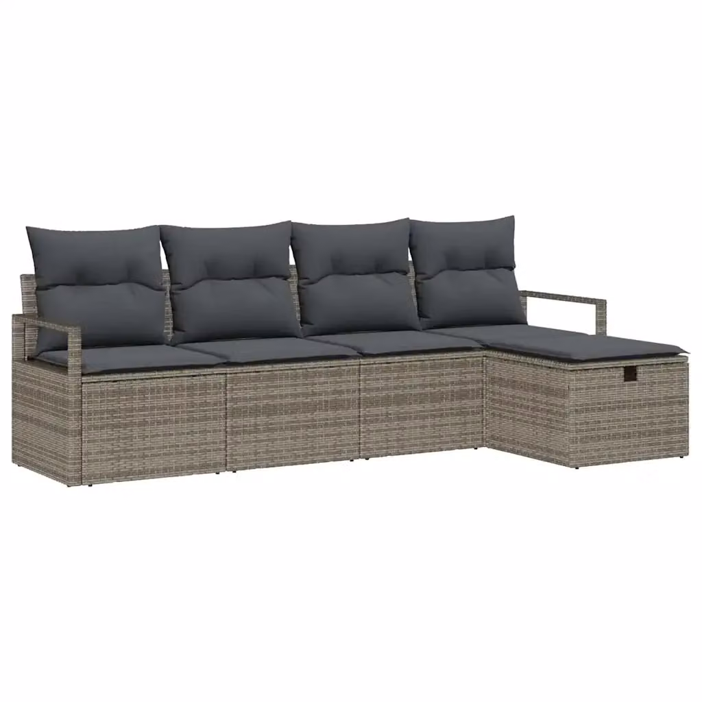 Set di divani ad angolo L vidaXL in rattan grigio con cuscini e contenitore per esterno – 2