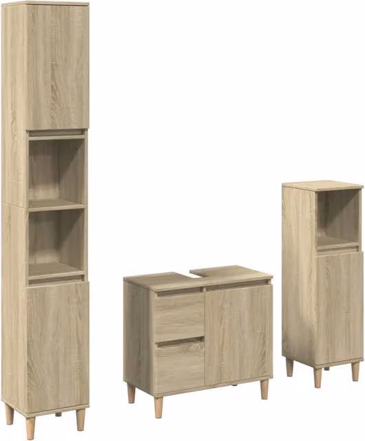 Set Mobili da Bagno | Armadio da bagno 3 pz Rovere Sonoma in Legno Multistrato
