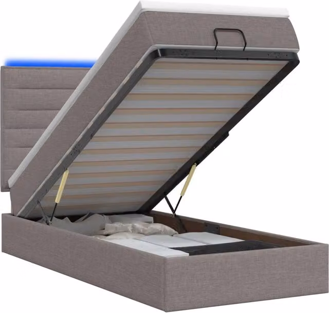 Letto Ottomano con Materasso Ibrido e Illuminazione LED vidaXL, Colore Grigio e Beige, L/P/H: 100 x 200 x 88 cm – 1