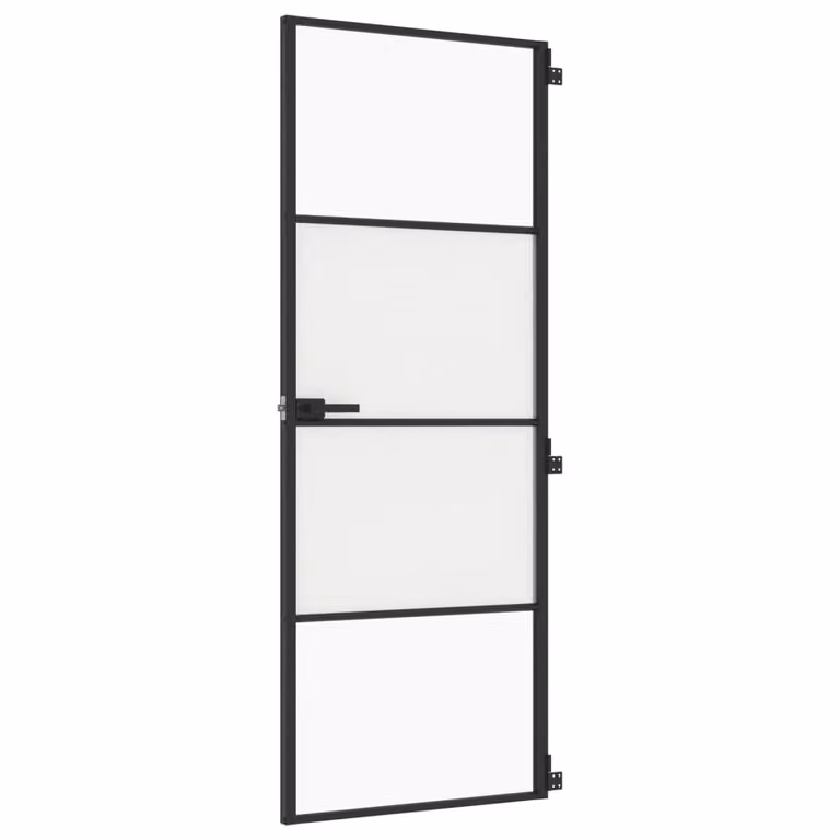 Porta per Interni Nera 76x201,5cm Vetro Temperato e Alluminio