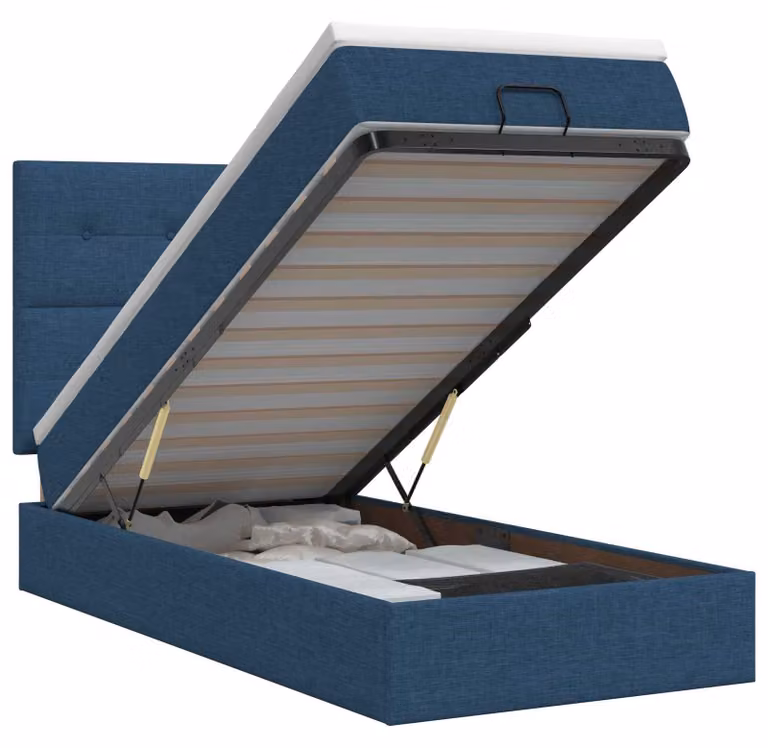 Divano letto ottomano con materasso e poggiatesta, colore blu, dimensioni 90 x 200 cm, rivestito in tessuto