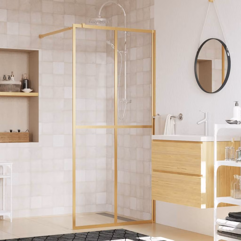 Parete per doccia walk-in vidaXL in vetro trasparente ESG con finitura oro L: 80 cm, H: 195 cm