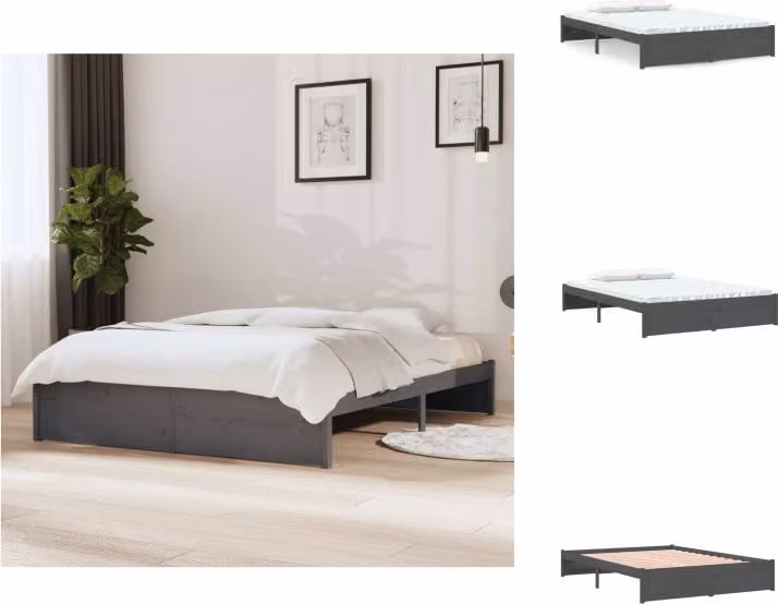 vidaXL Letto in legno massiccio grigio 140x200 cm - Letti e strutture letto