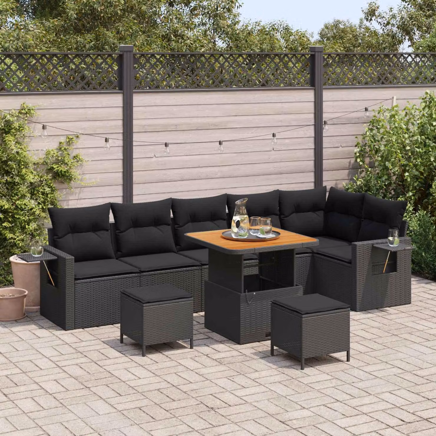 Maison Exclusive - Set da giardino composto da 11 pezzi, divano in rattan sintetico nero