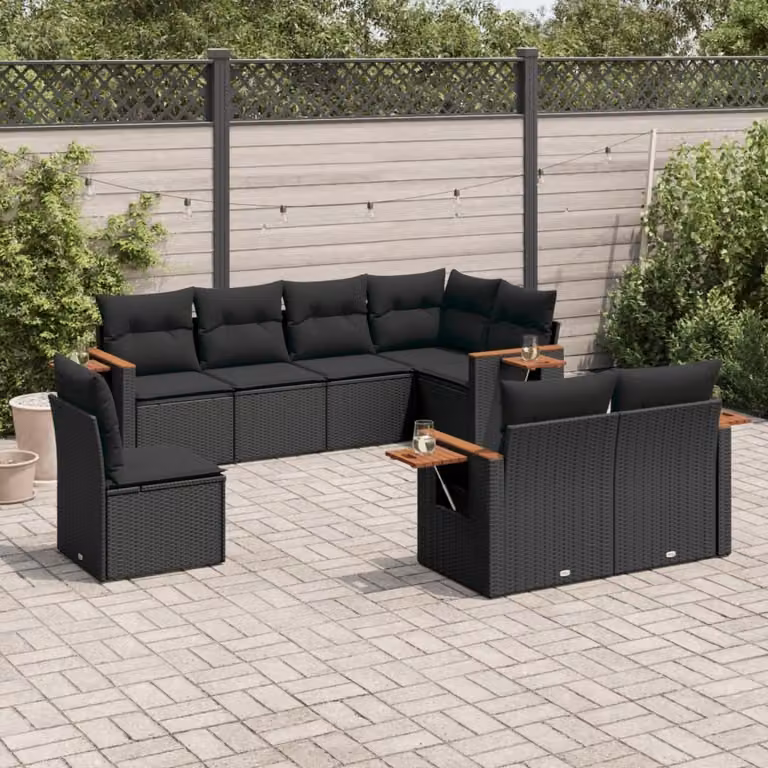 Maison Exclusive - Set da giardino 8 pezzi con cuscini in polyrattan nero