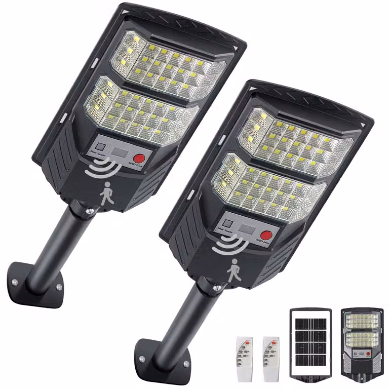 Lampada solare da esterno da 300W, 8500K, con sensore di movimento e telecomando, confezione da 2