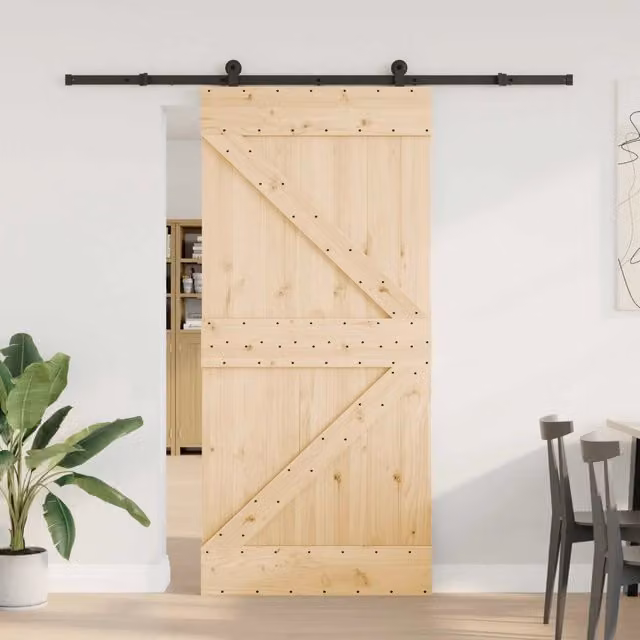 Porta scorrevole minimalist vidaXL in legno e acciaio, colori marrone, nero e beige, L: 95 cm, H: 210 cm