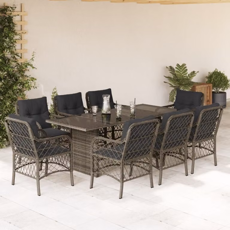 Maison Exclusive - Set da Pranzo da Giardino 9 pz con Cuscini in Polyrattan Grigio
