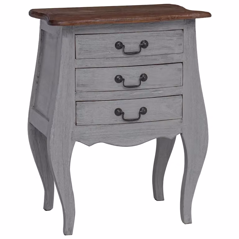 Comodino in legno massello vidaXL stile antico colore marrone e grigio L: 48 cm, P: 35 cm, H: 64 cm