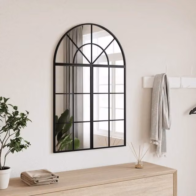 Specchio da Parete Arrotondato Minimalista vidaXL in Metallo e Vetro Nero L: 60 cm, H: 90 cm – 1