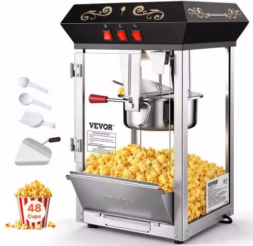 Macchina per Popcorn Elettrica VEVOR da Tavolo in Acciaio Inox, 480W, Nero, H: 61 cm, L: 39 cm, P: 34,5 cm