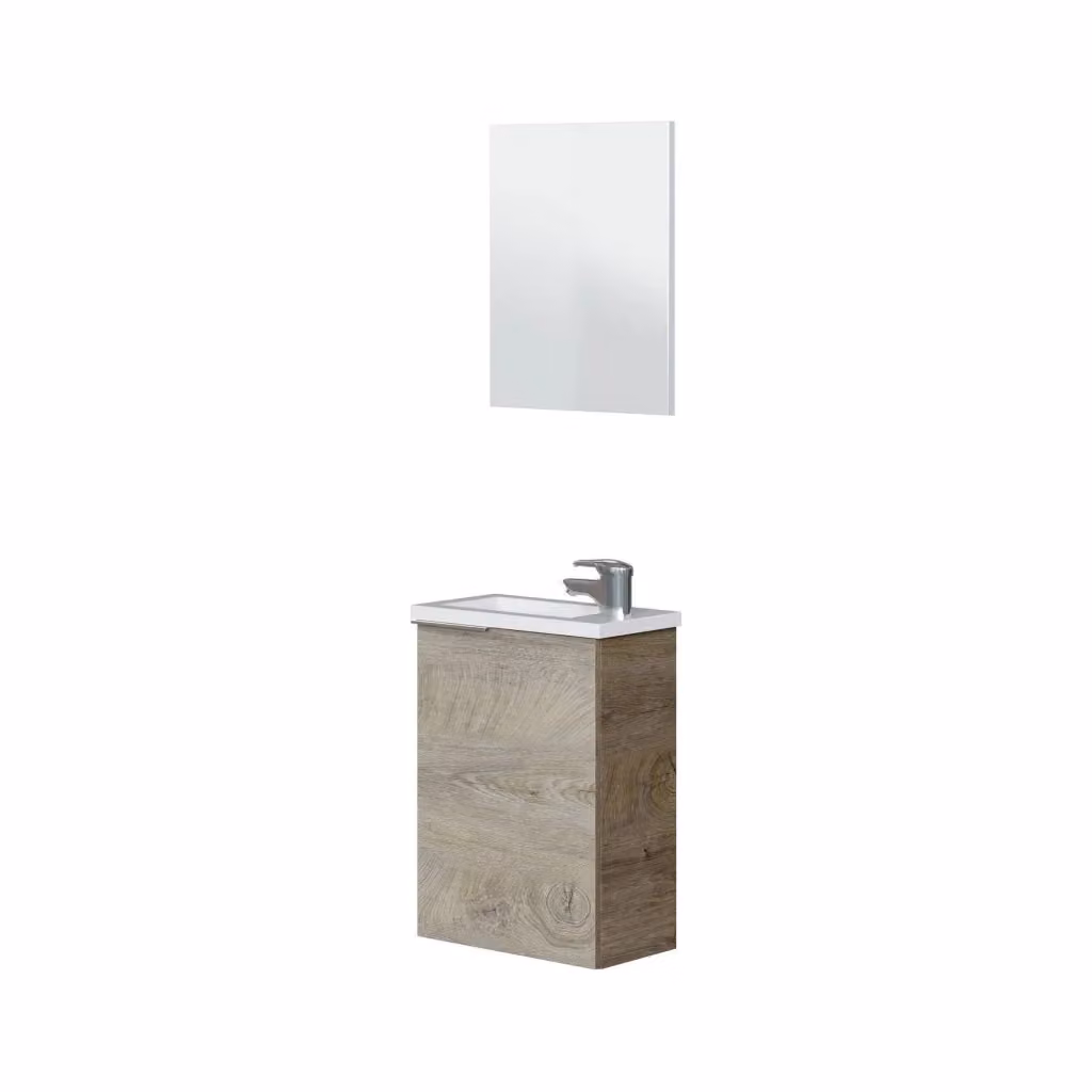 Mobile sottolavabo sospeso DMORA Akamaru in legno Rovere, armadio per bagno con ante soft-close e ripiani interni, L: 40 cm, P: 22 cm, H: 58 cm – 2