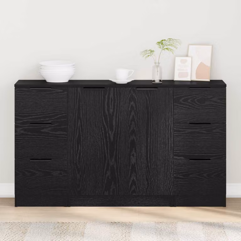 Credenza vidaXL in 3 pezzi color nero, design minimalista in legno ingegnerizzato, L 121 x P 30 x H 70 cm