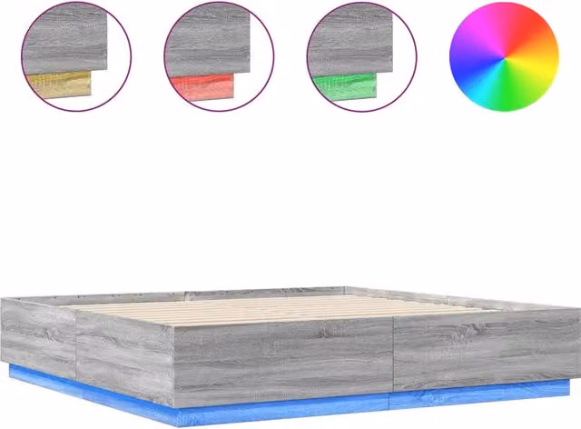 Letto matrimoniale | Letto per adulti | Giroletto Luci LED Grigio Sonoma 200x200 cm Legno Multistrato
