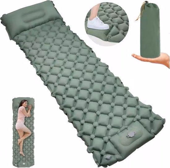 Materasso gonfiabile singolo - Pompa a pedale autogonfiabile - 195x60x7 cm - Letto da viaggio - Materasso da campeggio - Compatto - Pieghevole - Letto gonfiabile - Per una persona - Viaggi in campeggio