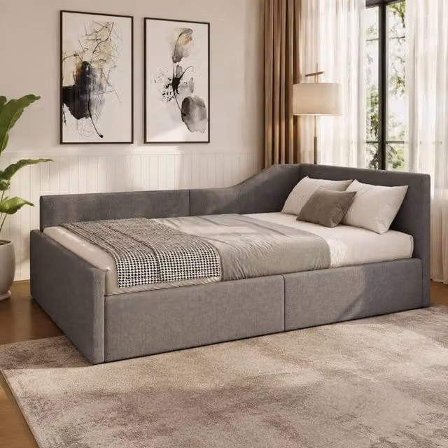 Letto Giorno Imbottito 140x200 cm con Contenitore Sotto, Grigio
