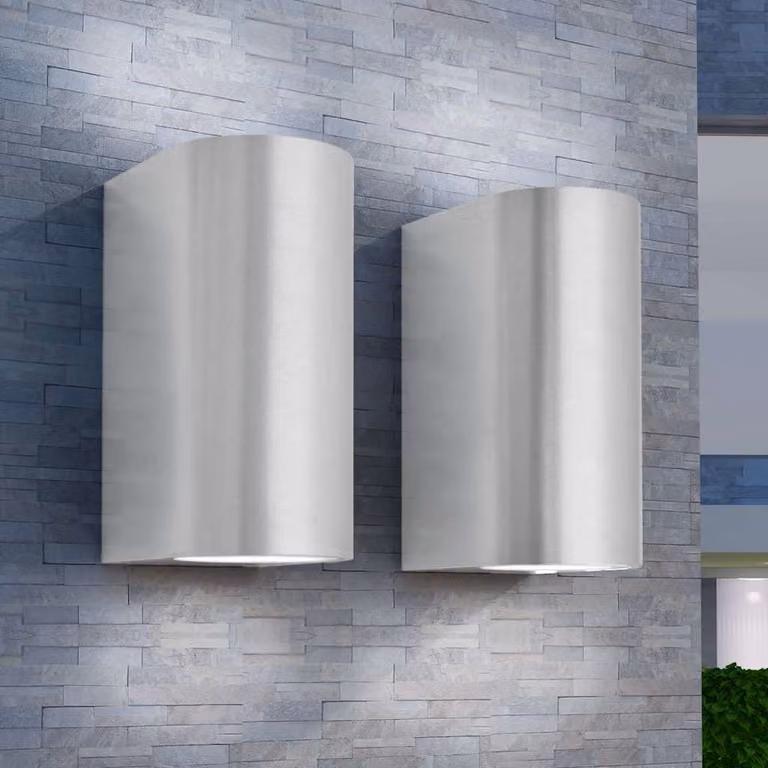 Set di 2 Applique LED da Parete Rotonde vidaXL in Alluminio e Vetro Argento con Proiezione Alto/Basso per Giardino e Interni
