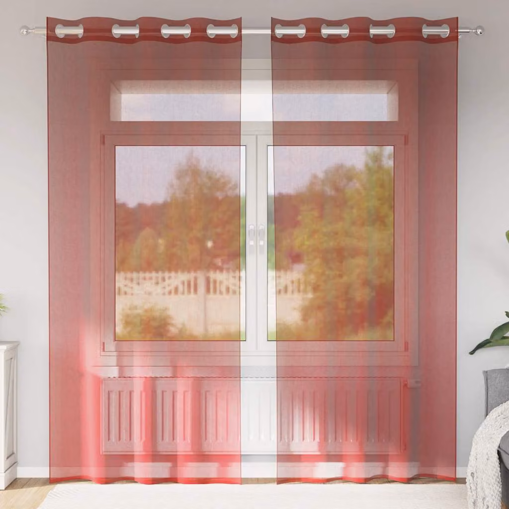 Set di 2 tende semitrasparenti in voile vidaXL con occhielli, colore rosso, L: 140 cm, H: 245 cm